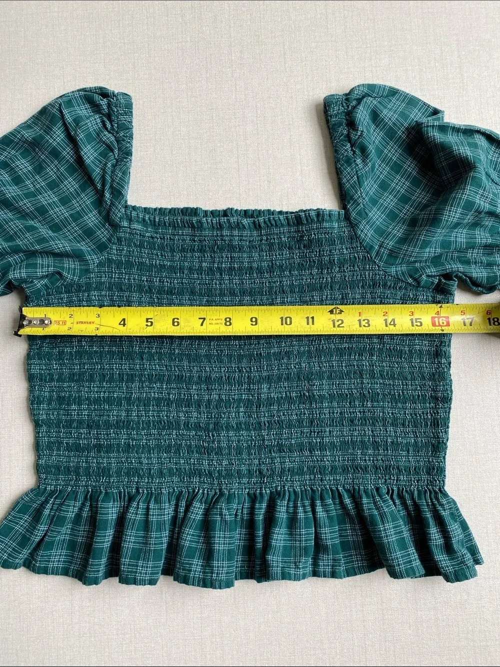 J. Crew Plaid Smocked Square-Neck Top Size M 100% Cotton